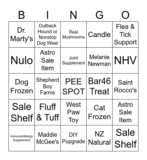 DEE-O-GEE MARCH BINGO Card