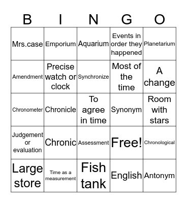 English bingo Card