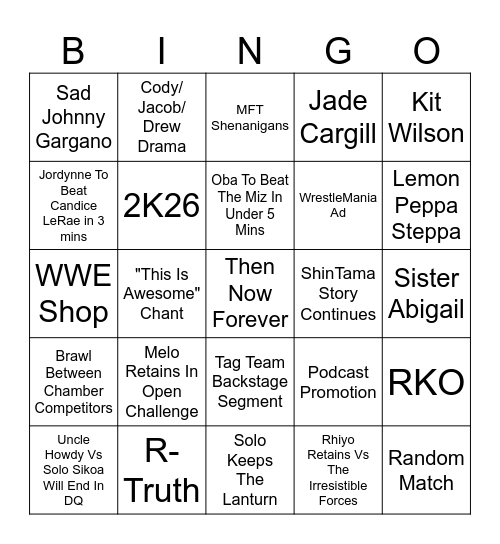 Smackdown 27/02/26 Bingo Card