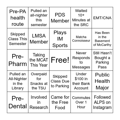 ALPS Bingo Card