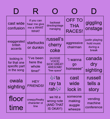 EDWIN DROOD REHEARSAL BINGO Card