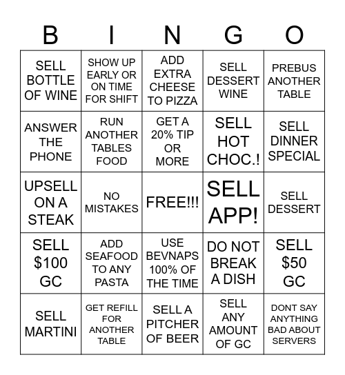 SERVER BINGO Card