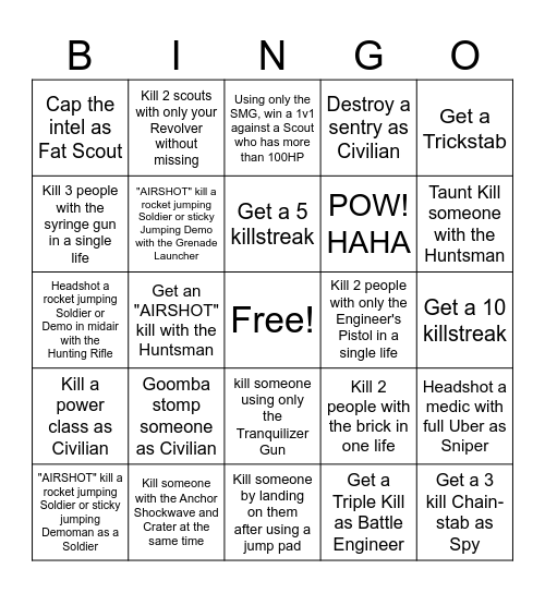 TF2 Classified Bingo Sheet Bingo Card