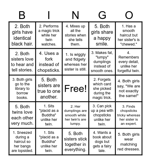 Ling & Ting: Not Exactly the Same! Bingo Card