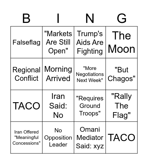 America Can’t Bomb Iran Because Bingo Card