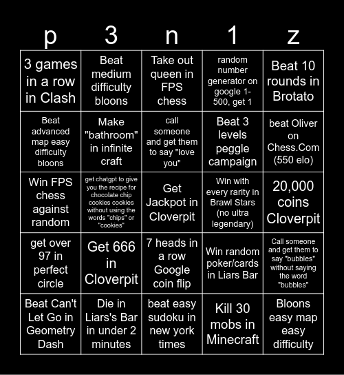 cyberpunk Bingo Card