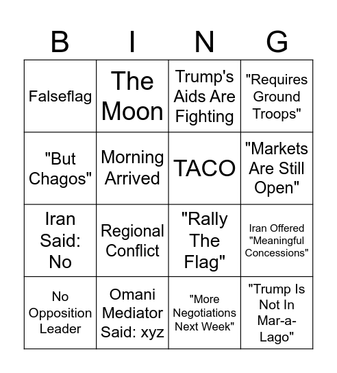 America Can’t Bomb Iran Because Bingo Card