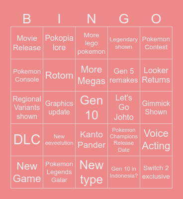 Pokemon Presents Bingo Card