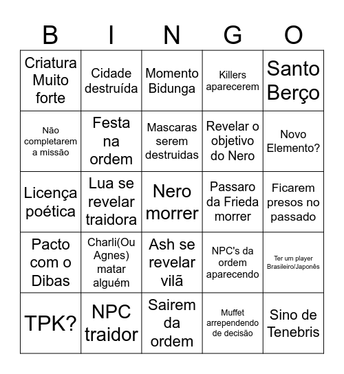 Bingo do rpg da flor Bingo Card
