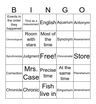 Kiera Bingo Card