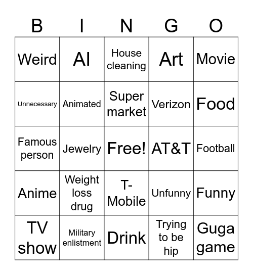 Ads Bingo Card