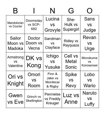 Death Battle 2026 Line-Up Bingo Card