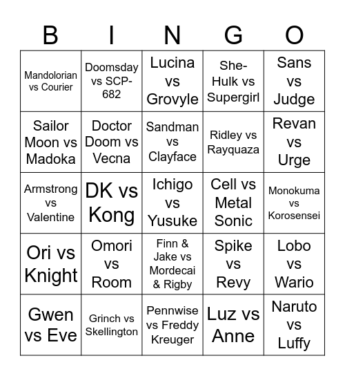 Death Battle 2026 Line-Up Bingo Card