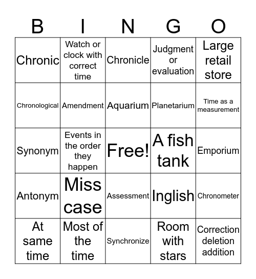 Inglish bingo Card