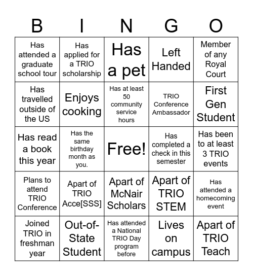 National TRIO Day Bingo Card