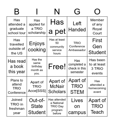 National TRIO Day Bingo Card