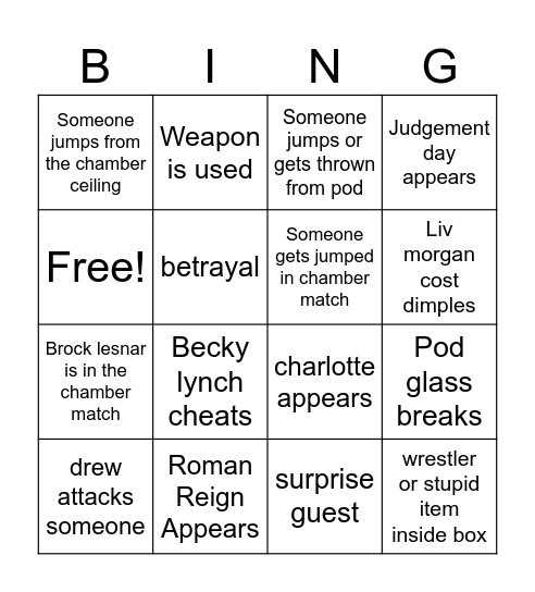 WWE Elimination Chamber Bingo Card Bingo Card