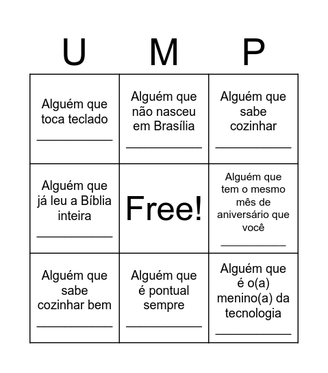 Bingo da UMP Bingo Card