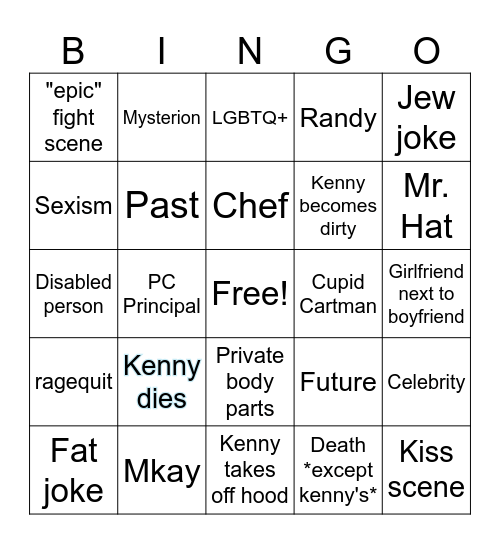 SOUTH PARK Bingo Card