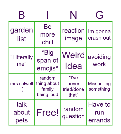 Conversation Bingo Card