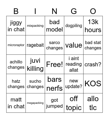 Backer Chat Bingo Card