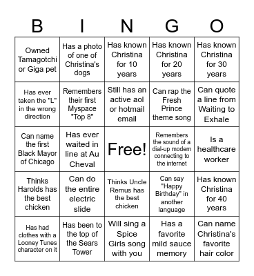 Christina's Scavenger Bingo Card