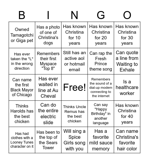Christina's Scavenger Bingo Card