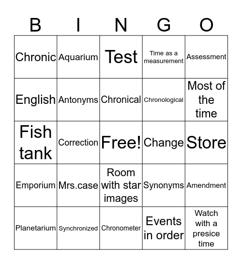 VOCABULARY  Bingo Card