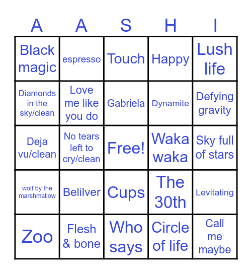AASHI Bingo Card