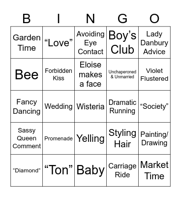 Bridgerton Bingo Card