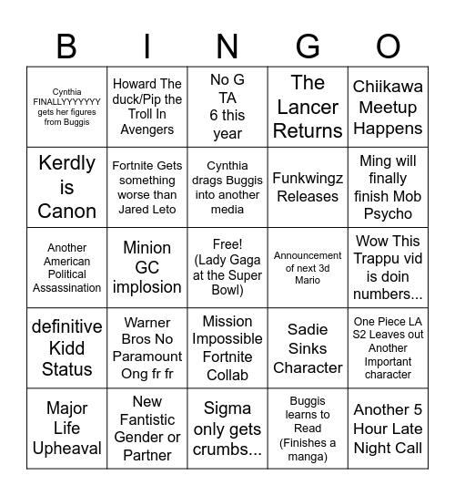 2026 Bingo Card