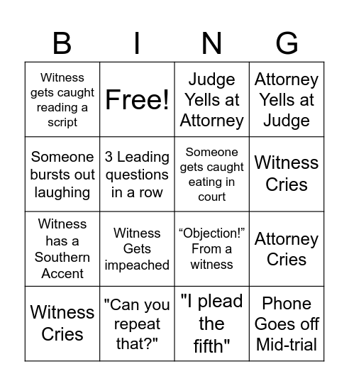 Mock Trial Bingo Card