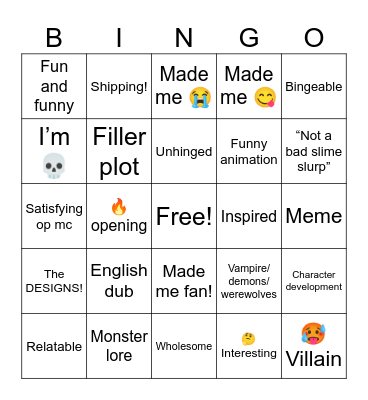 Enjoyable anime? Bingo Card