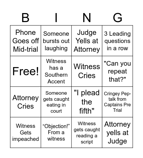 Mock Trial Bingo Card