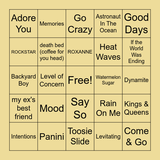 S  I  C  K    T  U  N  E  S Bingo Card