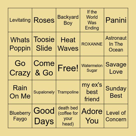 S  I  C  K    T  U  N  E  S Bingo Card