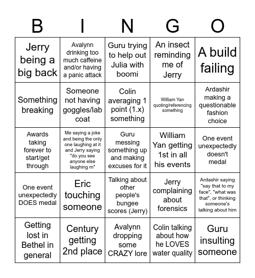STATE SCIOLY '26 Bingo Card