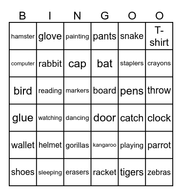 Grade 1 word Bingo Card