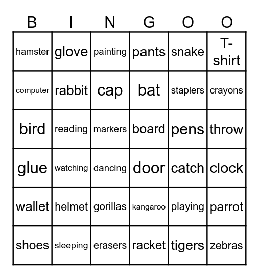 Grade 1 word Bingo Card