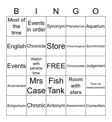 English Bingo Card