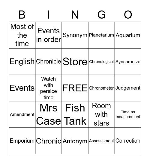 English Bingo Card