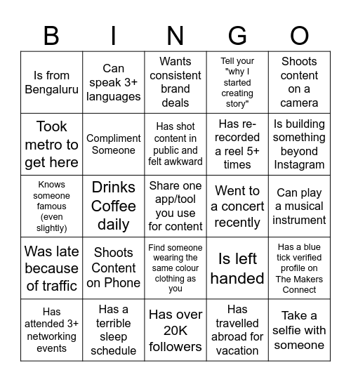 Creators' Meet Bingo Card