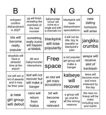 2026 kpop predictions Bingo Card