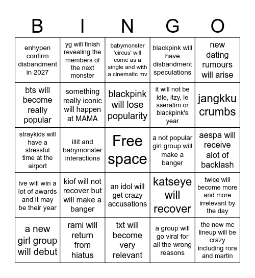 2026 kpop predictions Bingo Card