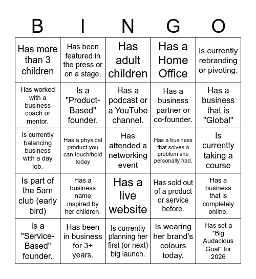Mumpreneur Bingo Card