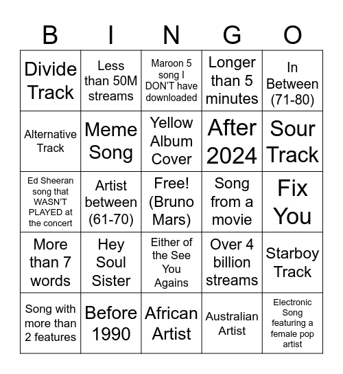 Untitled Bingo Card
