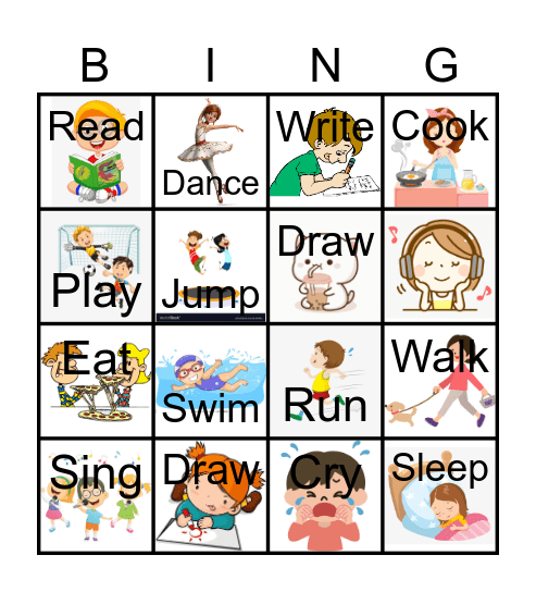 Action verbs! Bingo Card