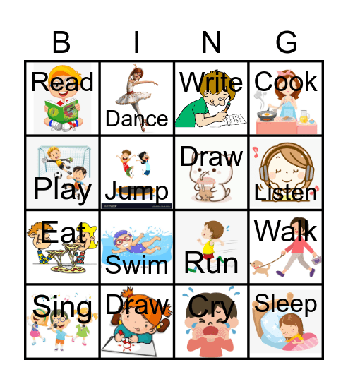 Action verbs! Bingo Card