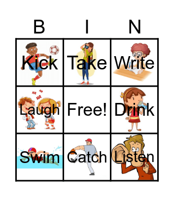 action words (verbs) Bingo Card