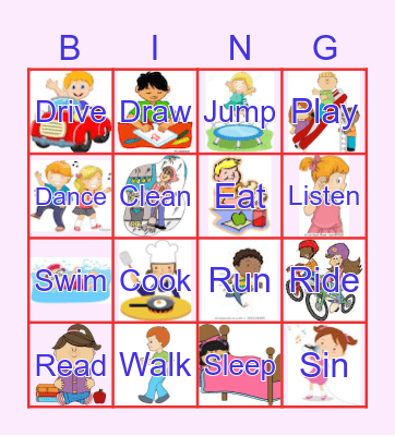 Action Verbs Bingo Card